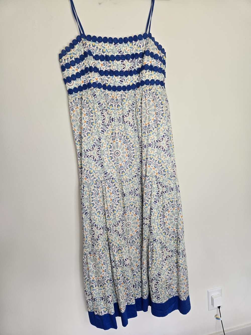 Stellah Ric Rac Floral Feminine Spaghetti Strap Maxi Dress Cotton Summer Sz M